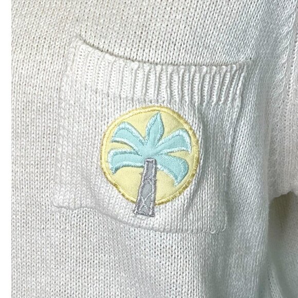 Vintage Jantzen Flamingo Palm Tree Sweater L – 80s Retro Pastel Summer Knit - Picture 6 of 10